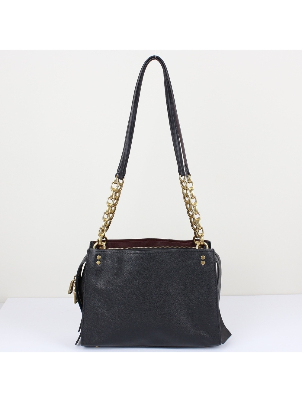Coach 1941 Rogue Shoulder Bag Black Leather Gold C-Chain Straps 26829